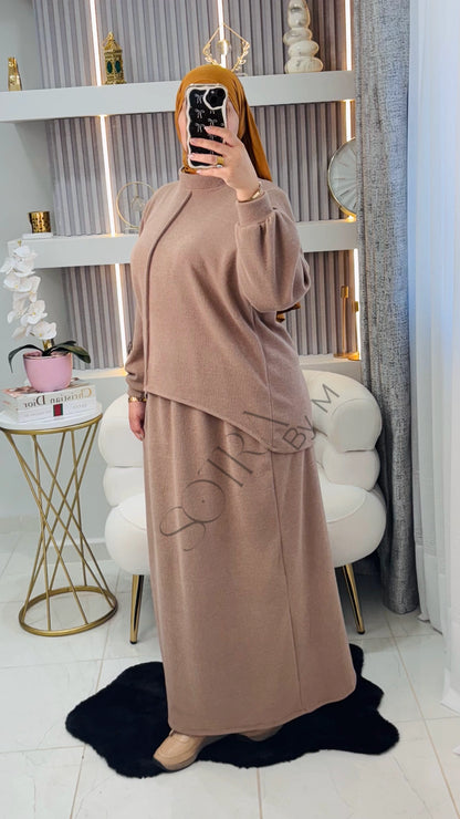 Ensemble-Jupe Hivernal Satira Beige.